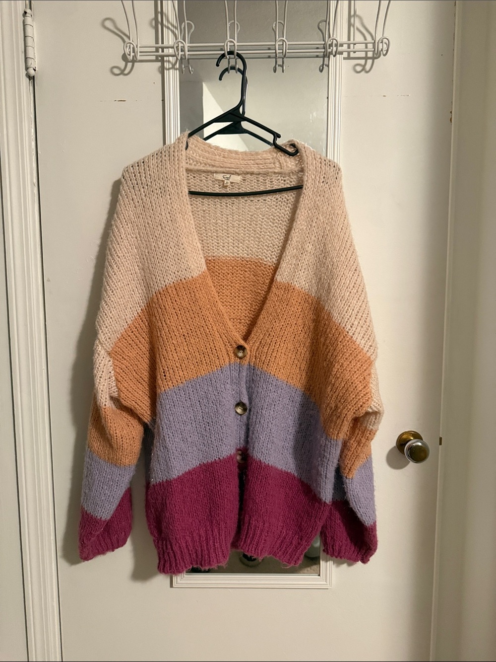 easel Colorblock V-Neck Cardigan - Cream, Peach, Lavender, Berry